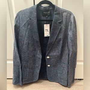 NWT: Lafayette 148 New York Blue Cotton Linen Blazer Size 12
